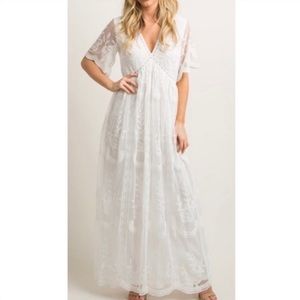 Pink blush lace maxi dress- size large